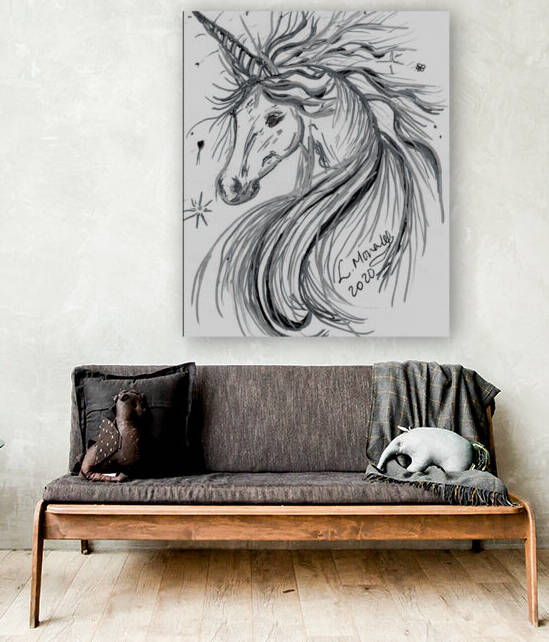 black and White Unicorn Canvas picture by LeGustavienne