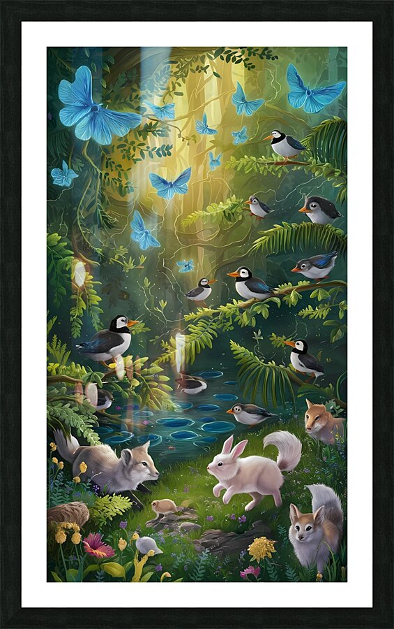 a breathtaking illustration of a magical forest  Picture Frame print
