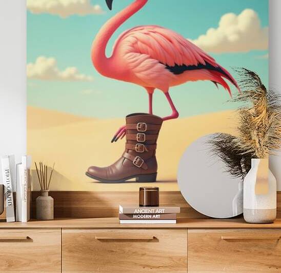 Flux Dev A vibrant pink flamingo stands on one le by Asmaya