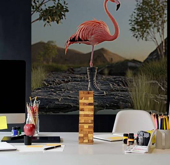 a 3d render of a flamingo wearing a boot Elq02CmD by Asmaya