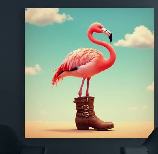 Flux Dev A vibrant pink flamingo stands on one le by Asmaya