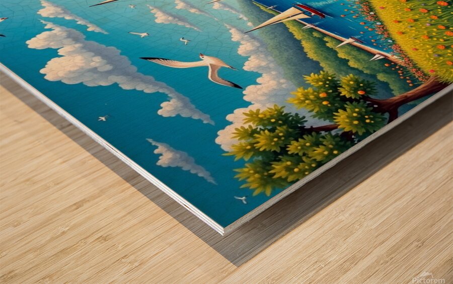 Flux Dev A vibrant and colorful mosaic artwork de Wood print