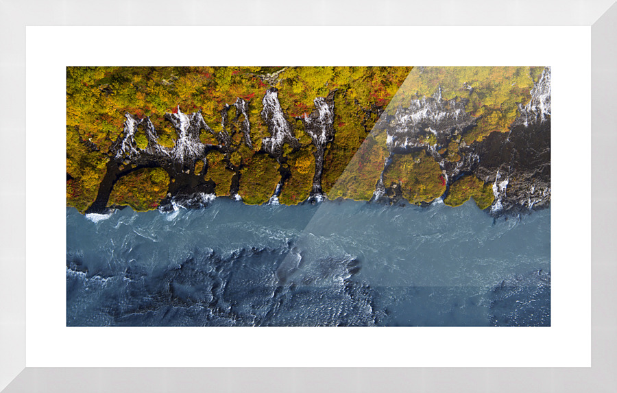 Hraunfossar aerial pano Picture Frame print