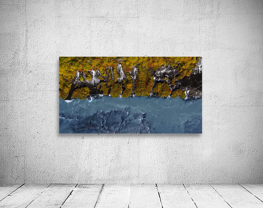 Hraunfossar aerial pano Wall Preview
