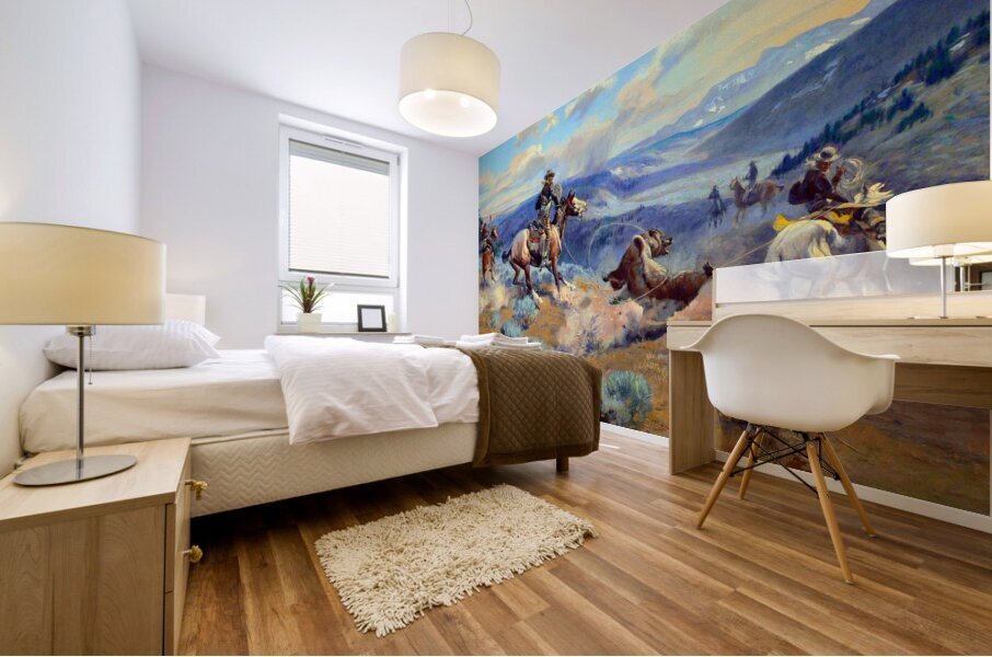 Cowboys Capturing A Bear Mural print