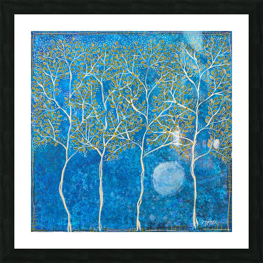 Four Trees And A Full Moon Picture Frame print