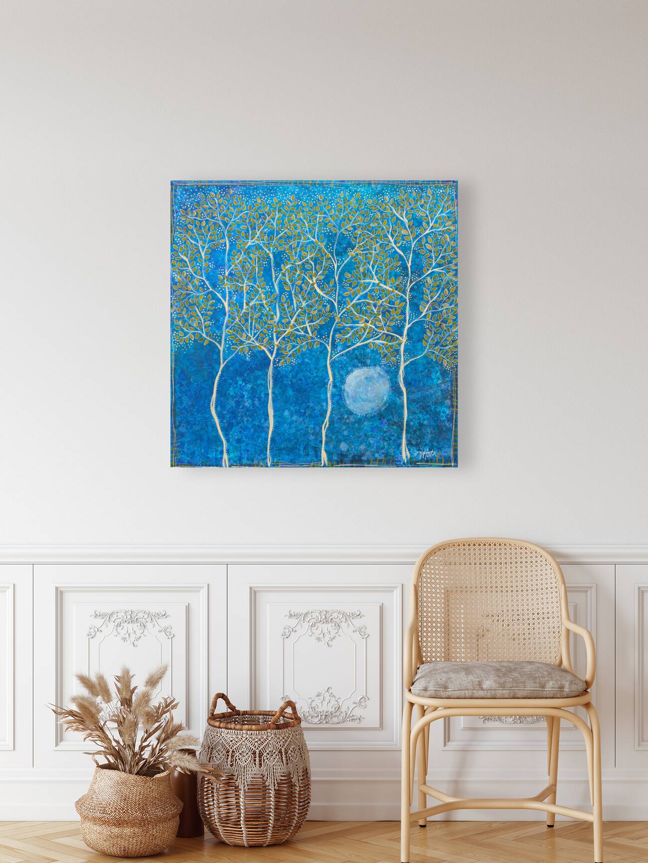 Four Trees And A Full Moon Reproduction