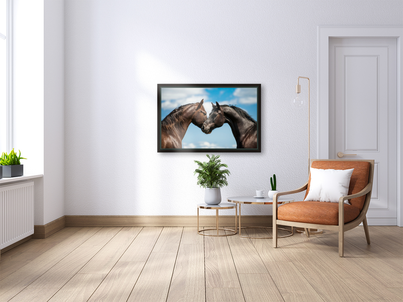 two horses background sky Reproduction