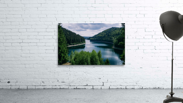 river surrounded by forests cloudy sky thuringia germany Wall Preview