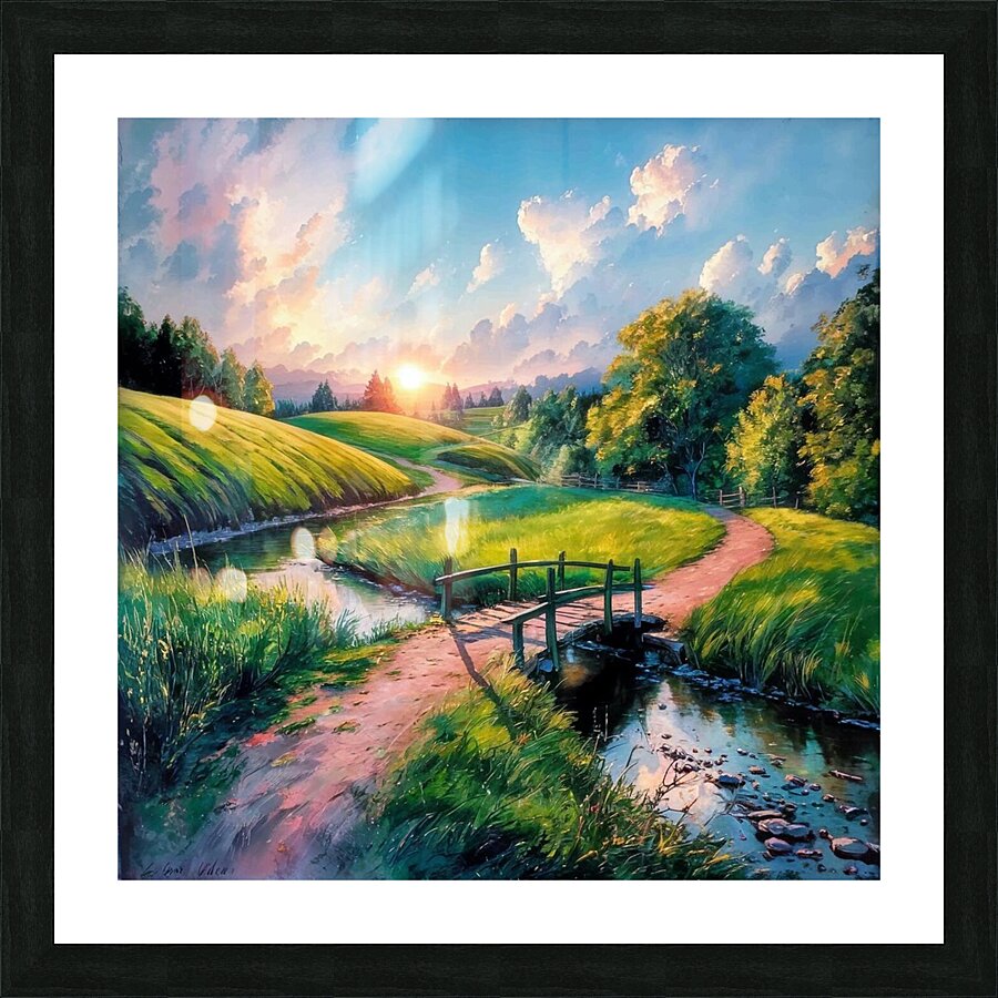 Rural wooden bridge landscape Picture Frame print