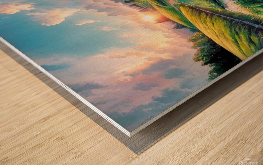 Rural wooden bridge landscape Wood print