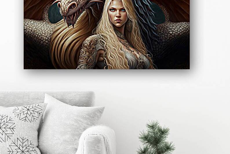beautiful woman with blond hair her dragon pet fa by artfulartwithles com