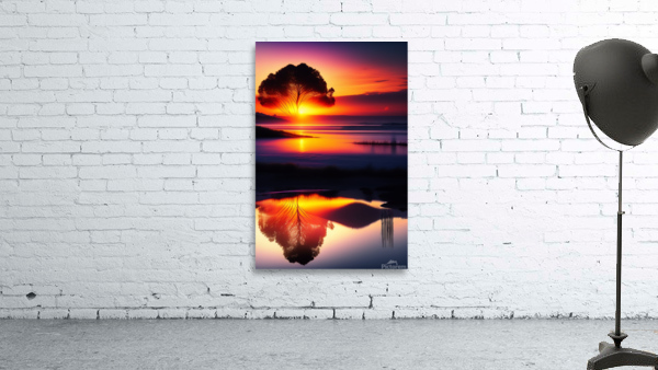 tree is reflected lake sunset Wall Preview