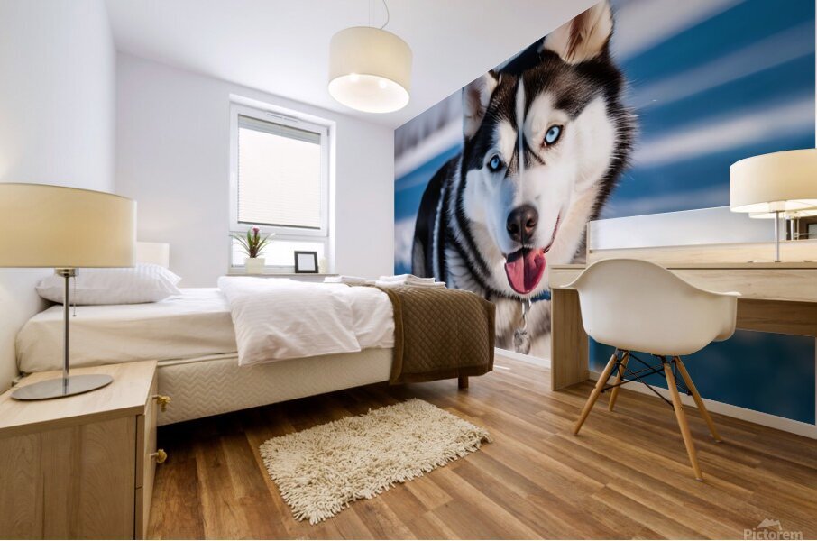 A Canine Journey through the Snow-Covered Forest 1 Mural print