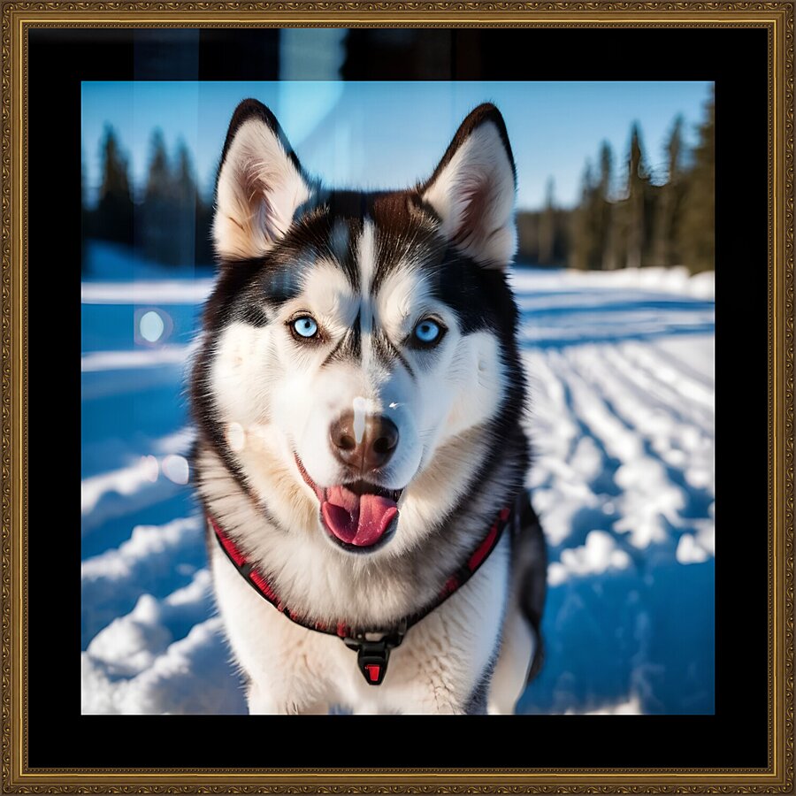 A Canine Journey through the Snow-Covered Forest 3 Picture Frame print