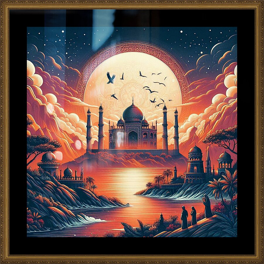 Mystical Sunset: A Majestic Palace Amidst Natures Beauty Picture Frame print