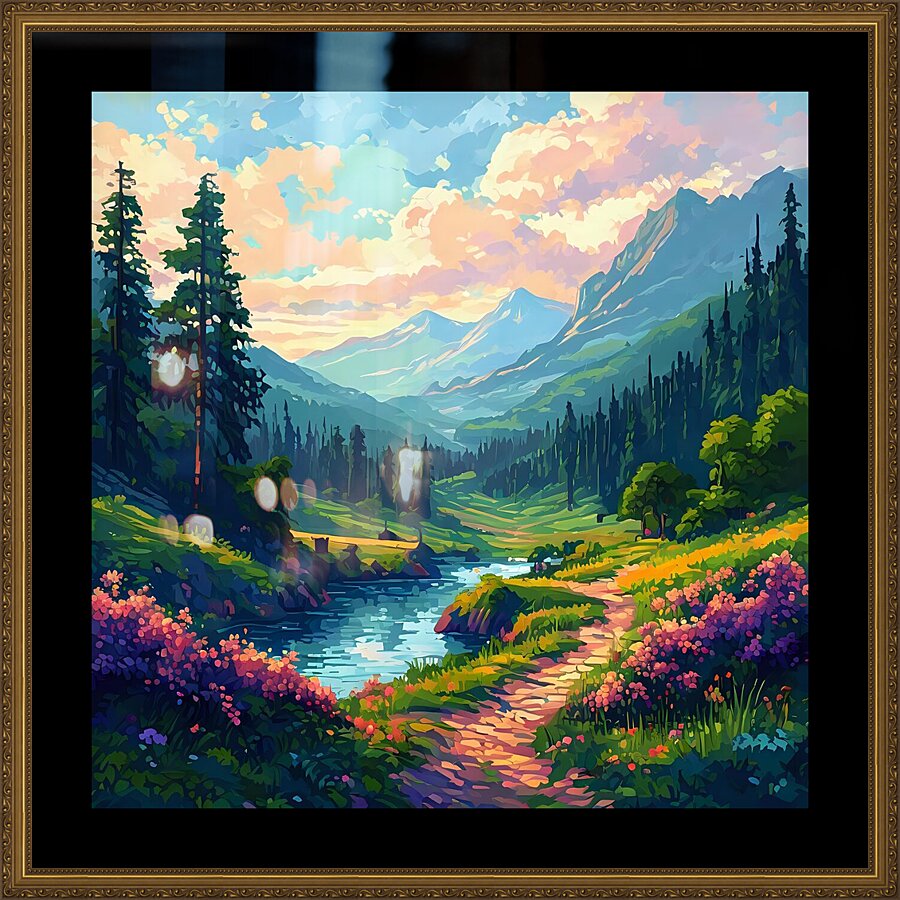 A Tranquil River’s Journey Through Nature’s Canvas 7 Picture Frame print