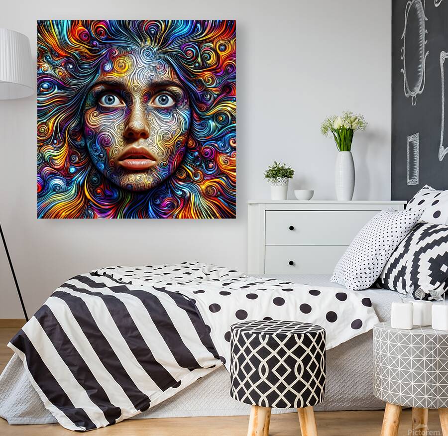 Illustration of a Face with Swirling Patterns 1 Reproduction