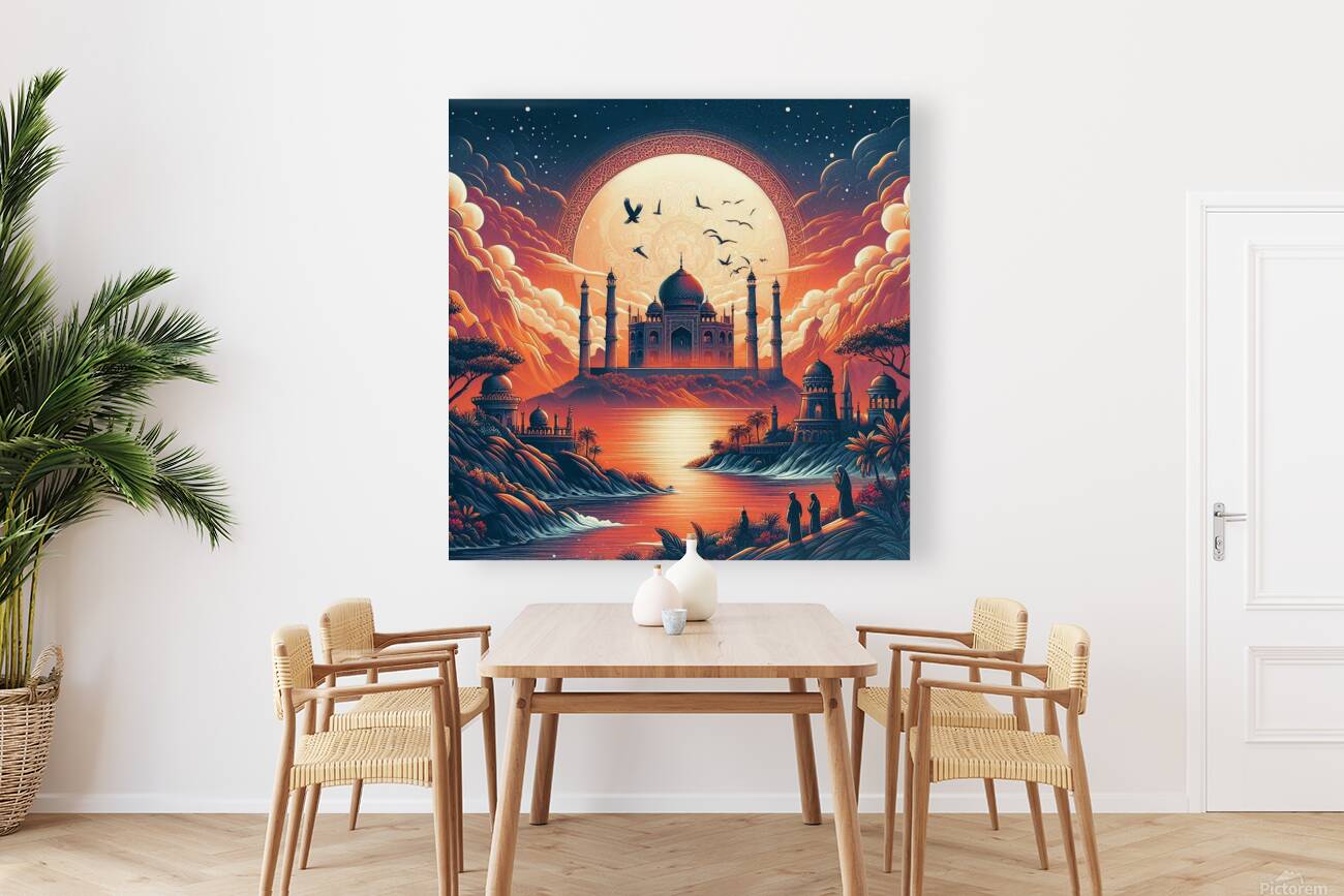 Mystical Sunset: A Majestic Palace Amidst Natures Beauty Reproduction