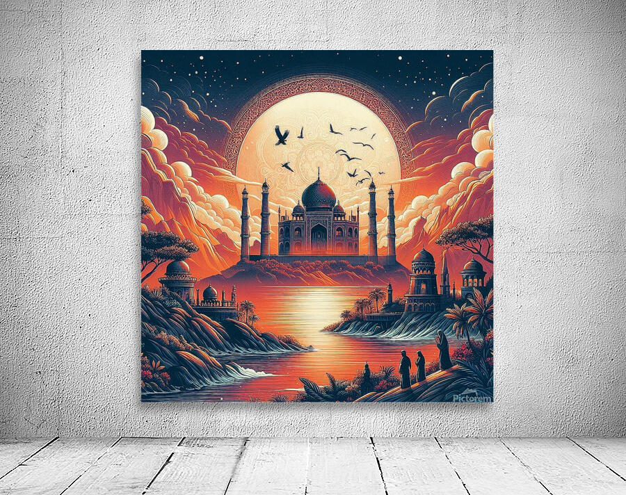 Mystical Sunset: A Majestic Palace Amidst Natures Beauty Wall Preview