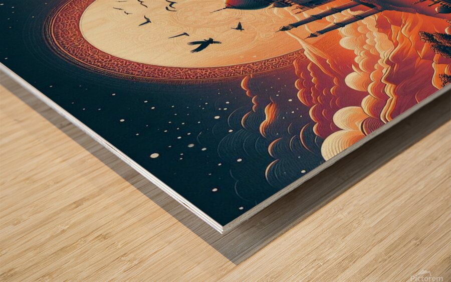 Mystical Sunset: A Majestic Palace Amidst Natures Beauty Wood print