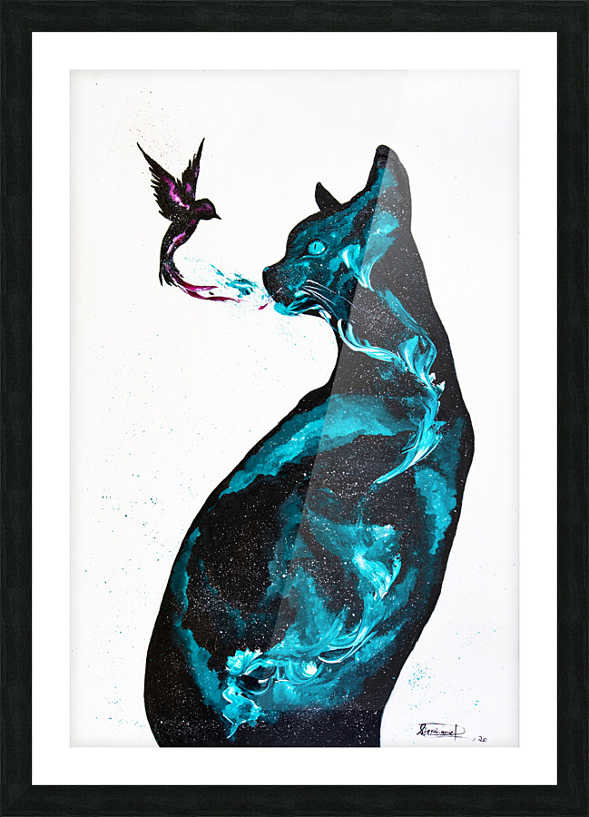 Cat & Bird Picture Frame print