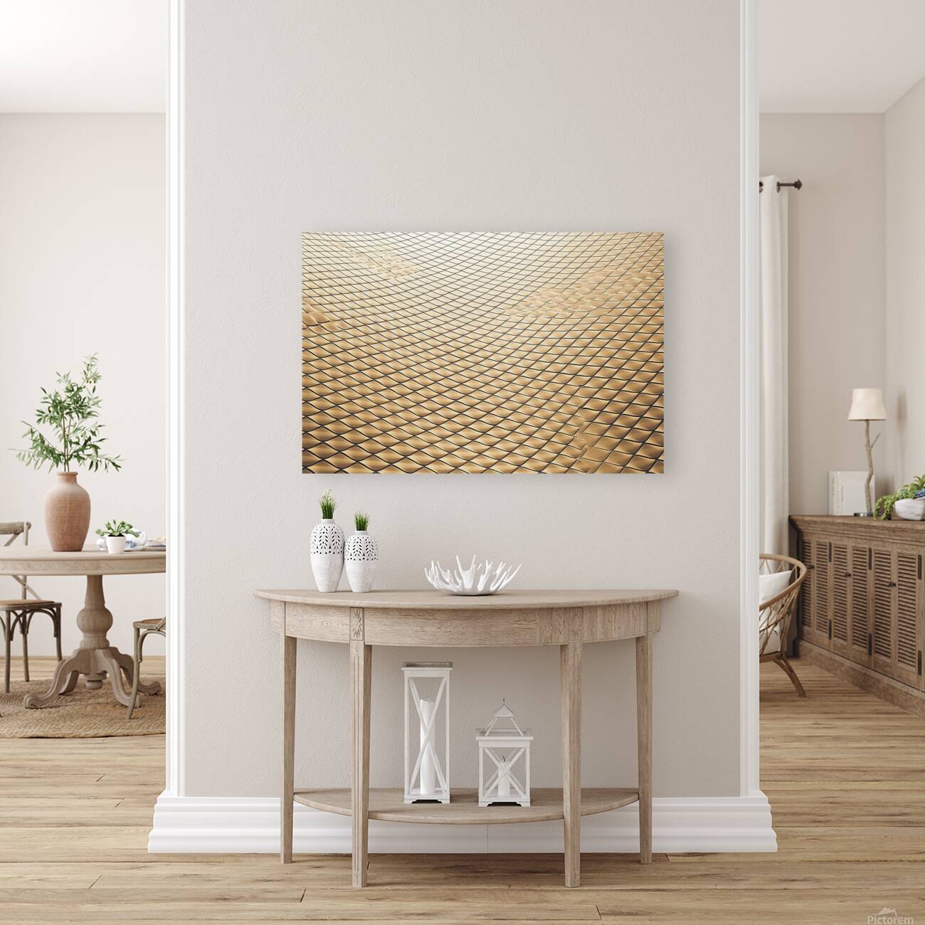 A mesmerizing golden patterned surface that appea Reproduction