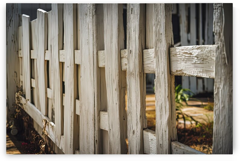 an old weathered white wooden fence with a dirty by Stoica Lilian
