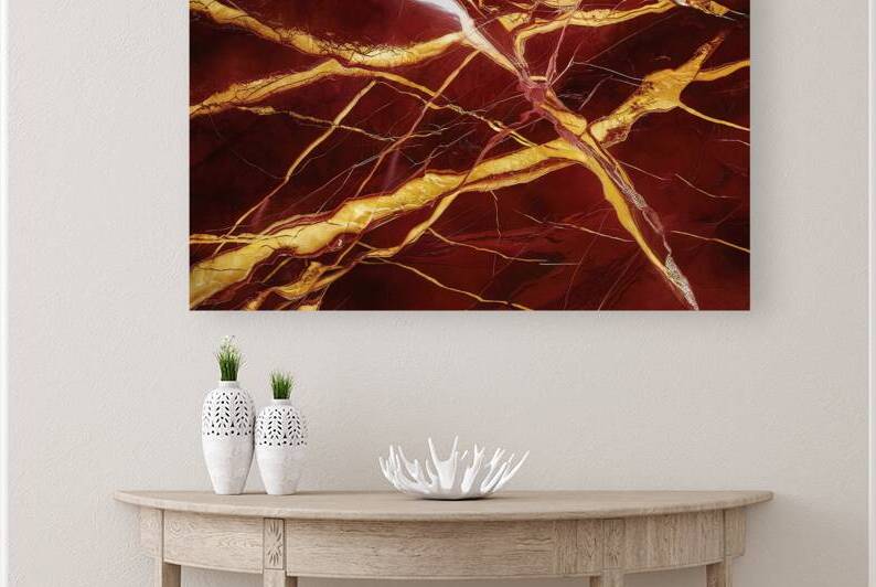 marble surface with intricate red and yellow vein by Stoica Lilian