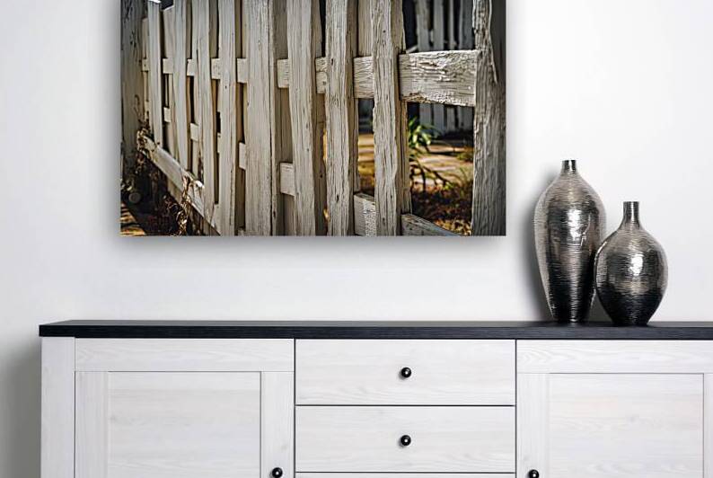 an old weathered white wooden fence with a dirty by Stoica Lilian