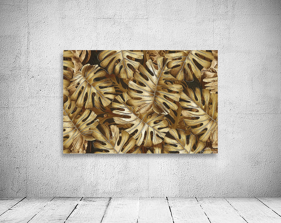 a golden monstera leaf pattern Wall Preview