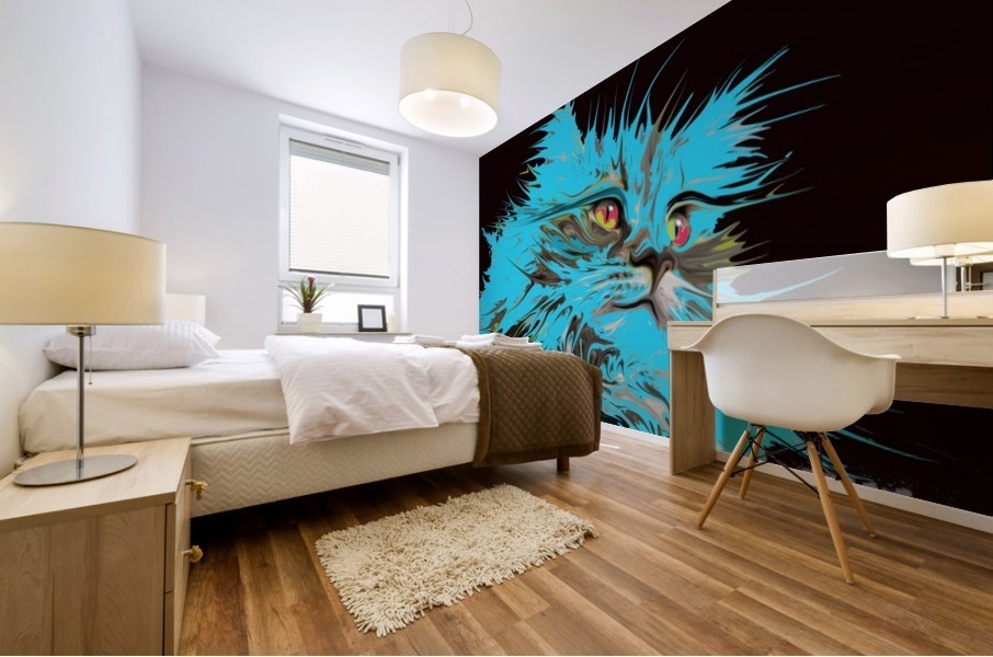 cat in turquoise Mural print