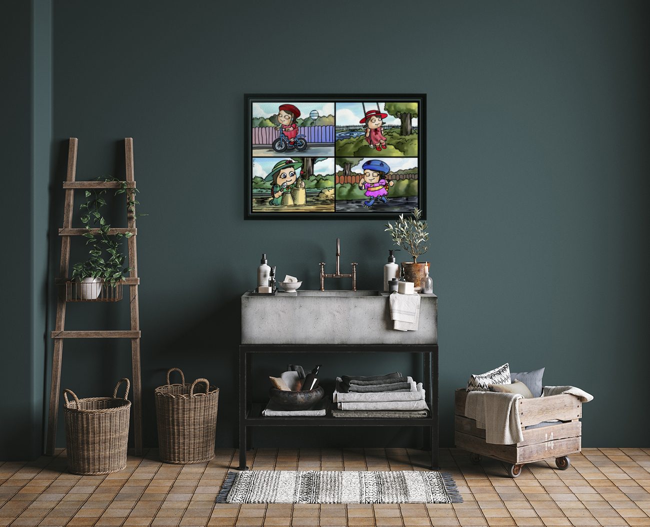 Lass the Ladybug in Action   4 panel Favorites for Kids Room and Nursery   Bugville Critters Reproduction