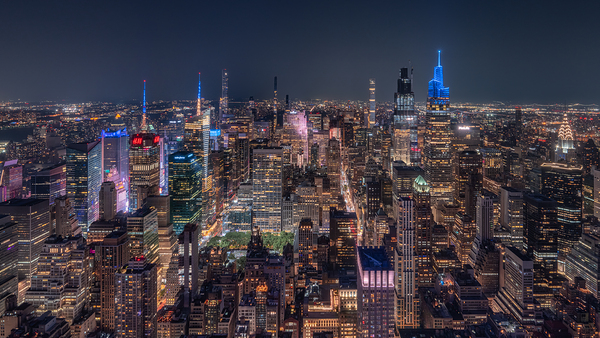 NYC Skyline Wall Art | Vibrant Night View of Manhattan Digital Download