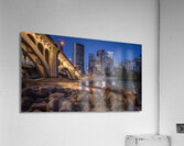 Calgary Skyline Wall Art | Riverbank and Urban Glow at Dusk Acrylic Print