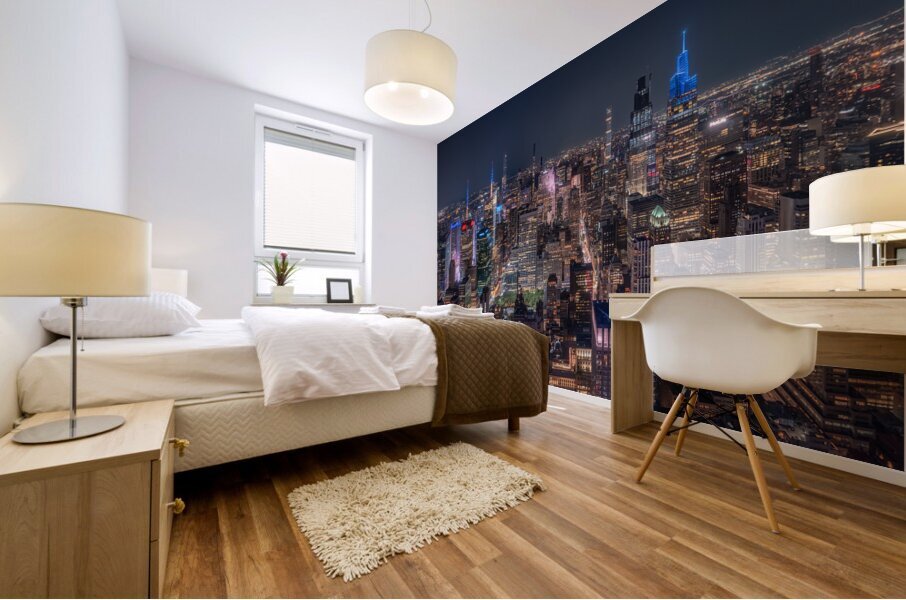 NYC Skyline Wall Art | Vibrant Night View of Manhattan Mural print