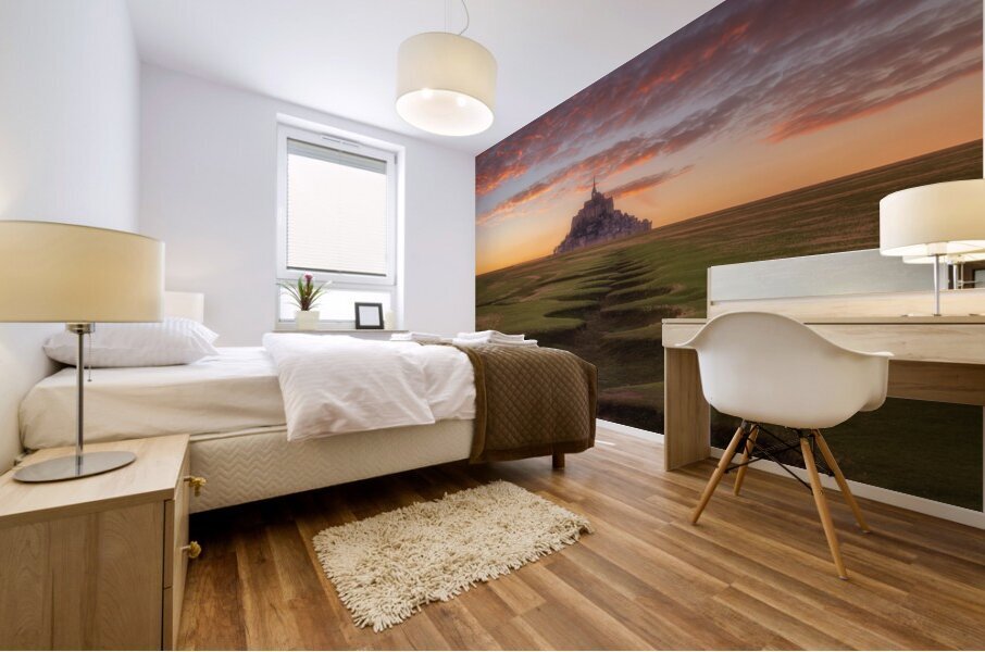 Mont Saint Michel France | Dramatic Sunset and Scenic Waterways Impression murale