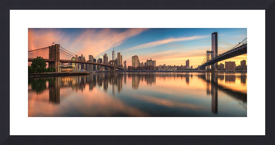 NYC Skyline at Dawn | Brooklyn and Manhattan Bridges Reflected Impression et Cadre photo