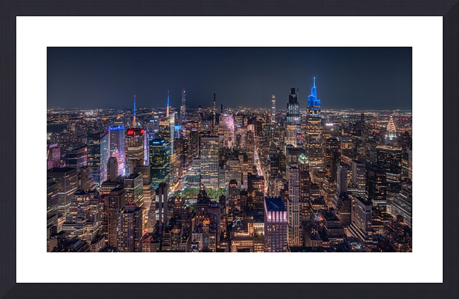 NYC Skyline Wall Art | Vibrant Night View of Manhattan Picture Frame print