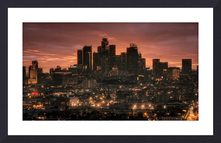 D.T.L.A. Skyline | Los Angeles Architecture and Sunset Colors Picture Frame print