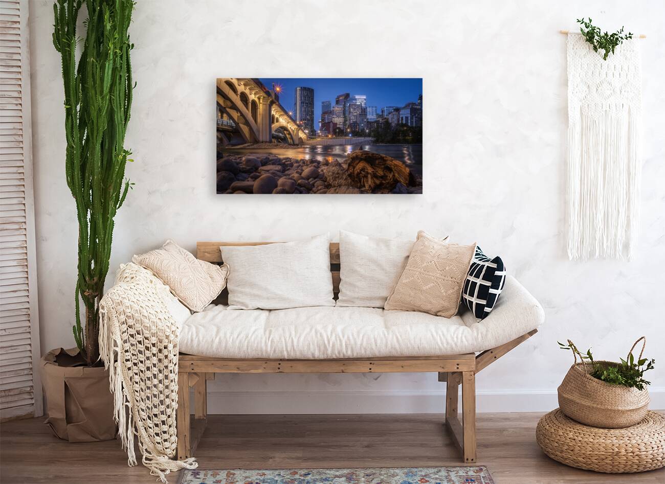 Calgary Skyline Wall Art | Riverbank and Urban Glow at Dusk Reproduction