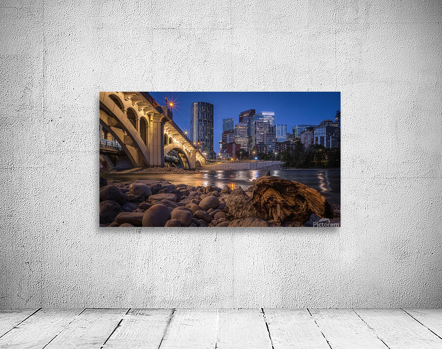 Calgary Skyline Wall Art | Riverbank and Urban Glow at Dusk Wall Preview