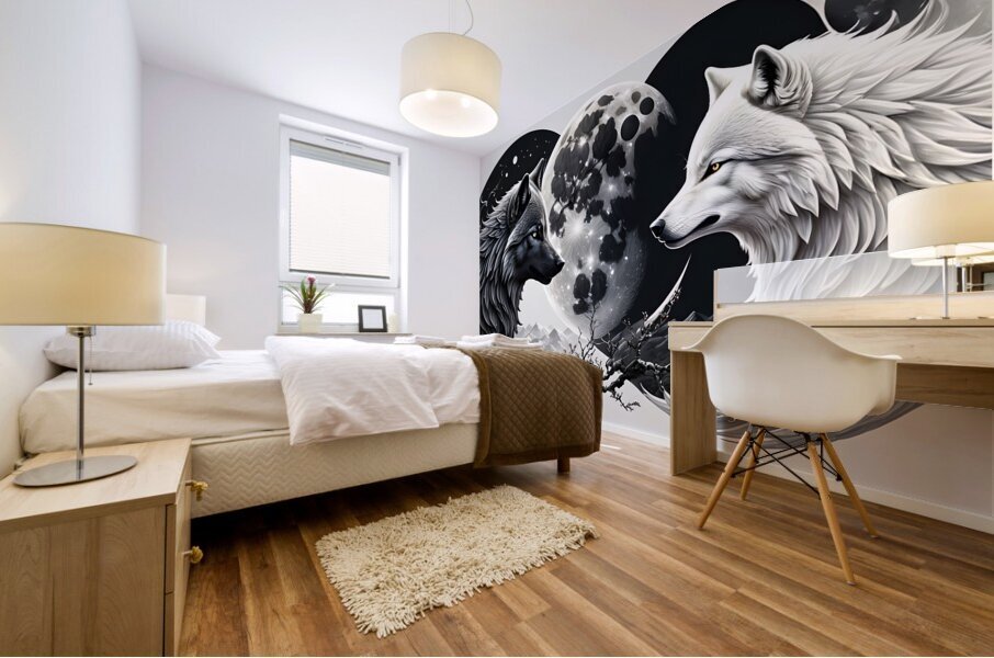 White Wolf Black Wolf Moon By ISHISH Mural print