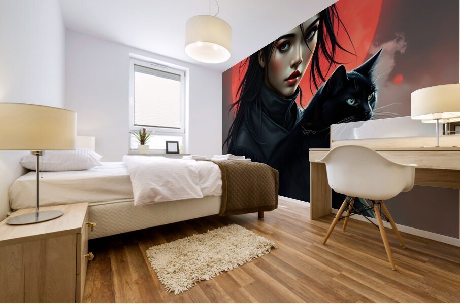 Ronin Woman and Her Cat By ISHISH Mural print