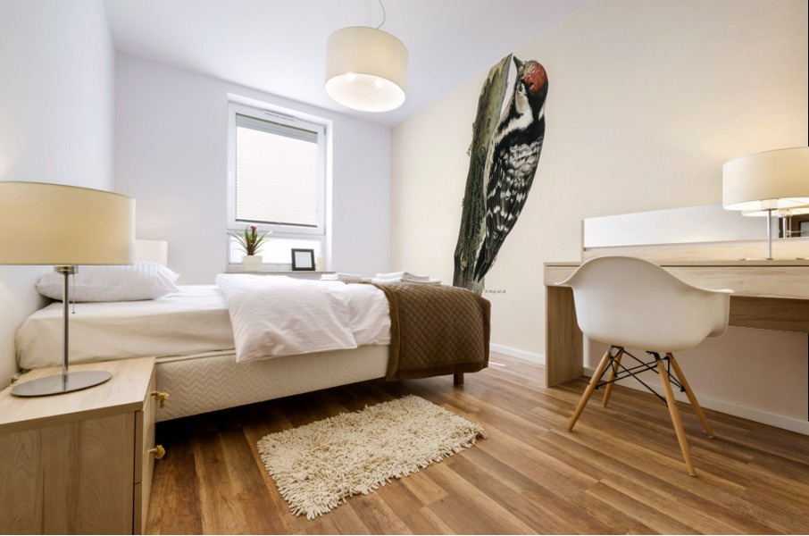 Lesser spotted woodpecker Dryobates minor Mural print