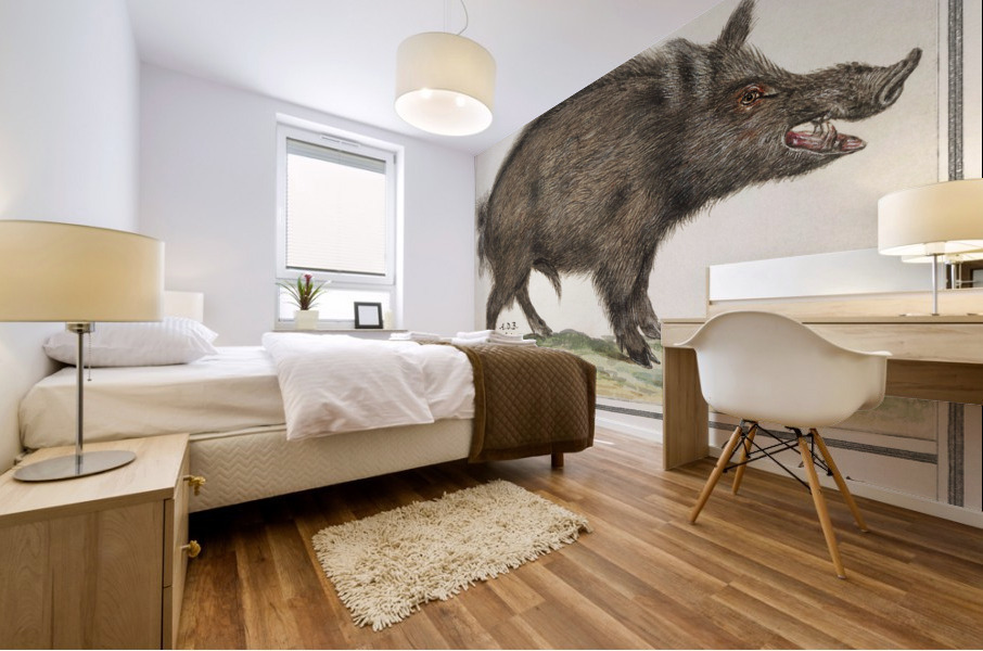 Wild boar in vintage style Mural print