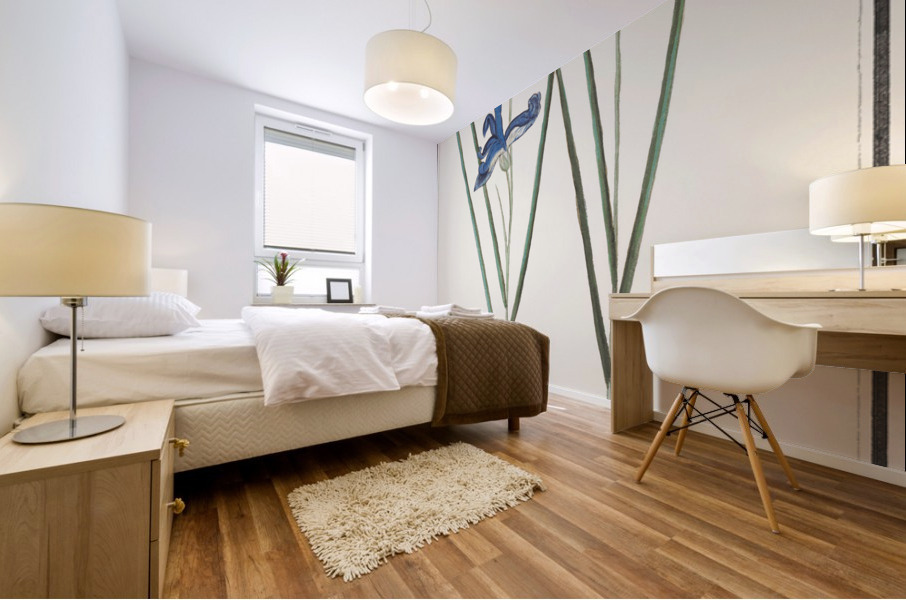 Blue iris in vintage style Mural print