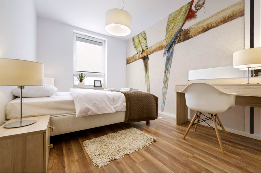 Parakeets in vintage style Mural print