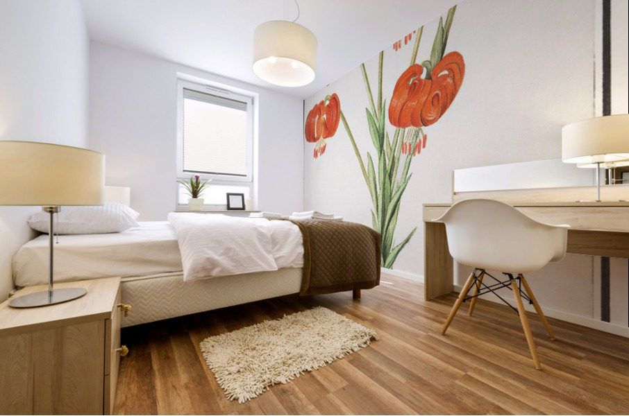 Red lily in vintage style Mural print