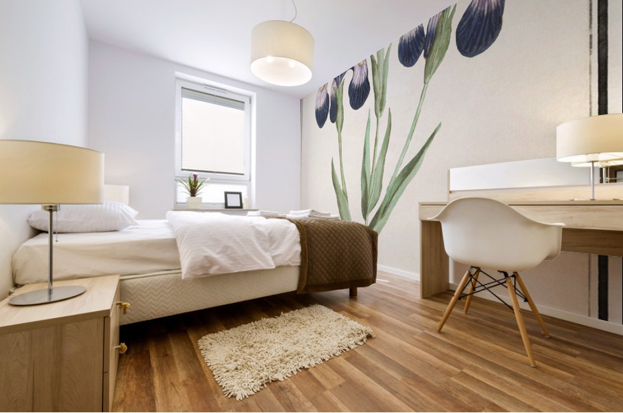 Purple iris in vintage style Mural print